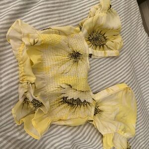 H&M Yellow Cream Smocked Ruffled Blouse